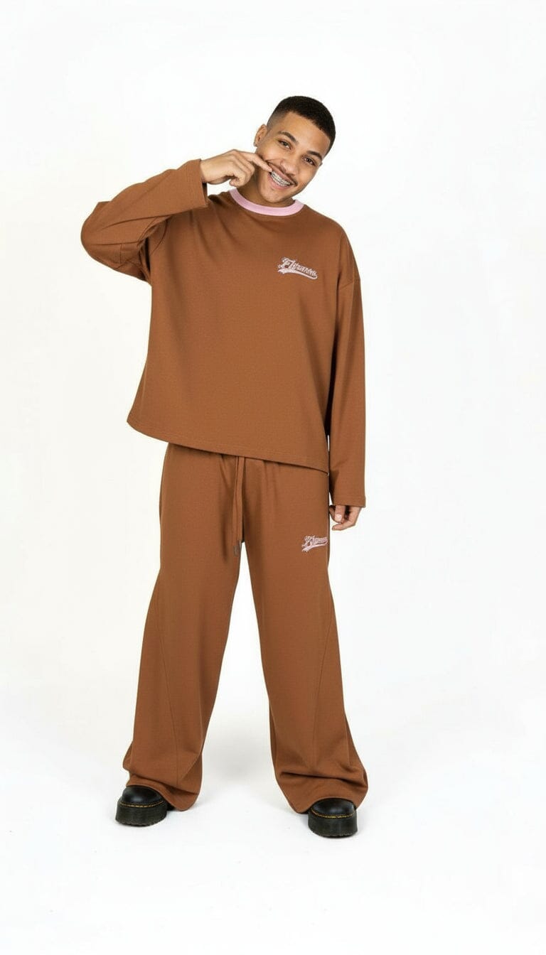 Coordinato Crewneck Logo Marrone