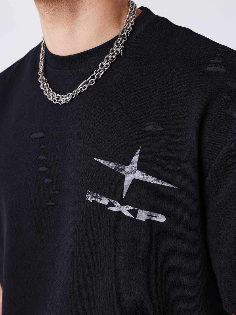 T-shirt effetto strutturato PXP nera