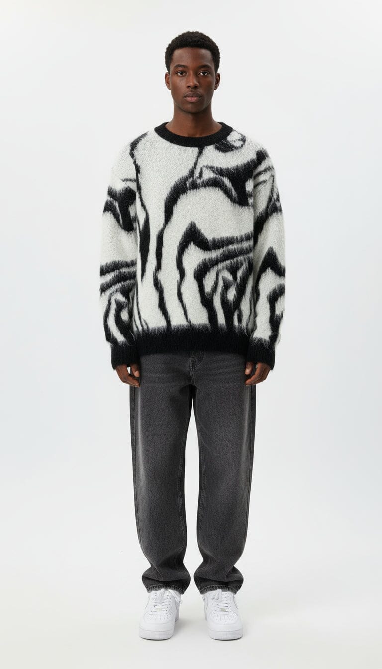 Maglione bianco con sfumature nere in lana