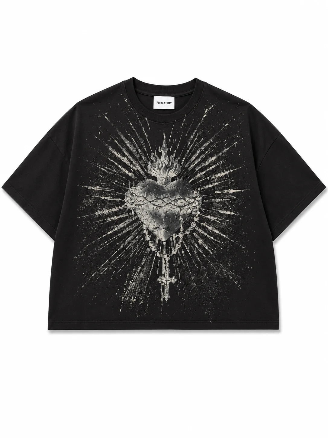 T-shirt Crop Sacred Heart nera