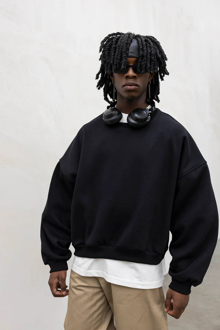 Felpa Basic Over Girocollo Nera