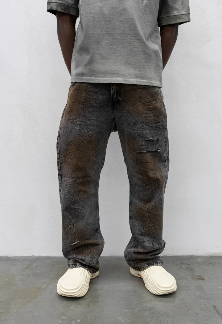 Jeans Baggy Washed Grigio/Marrone