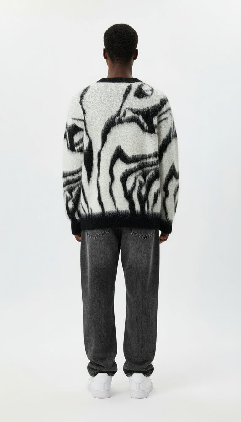 Maglione bianco con sfumature nere in lana