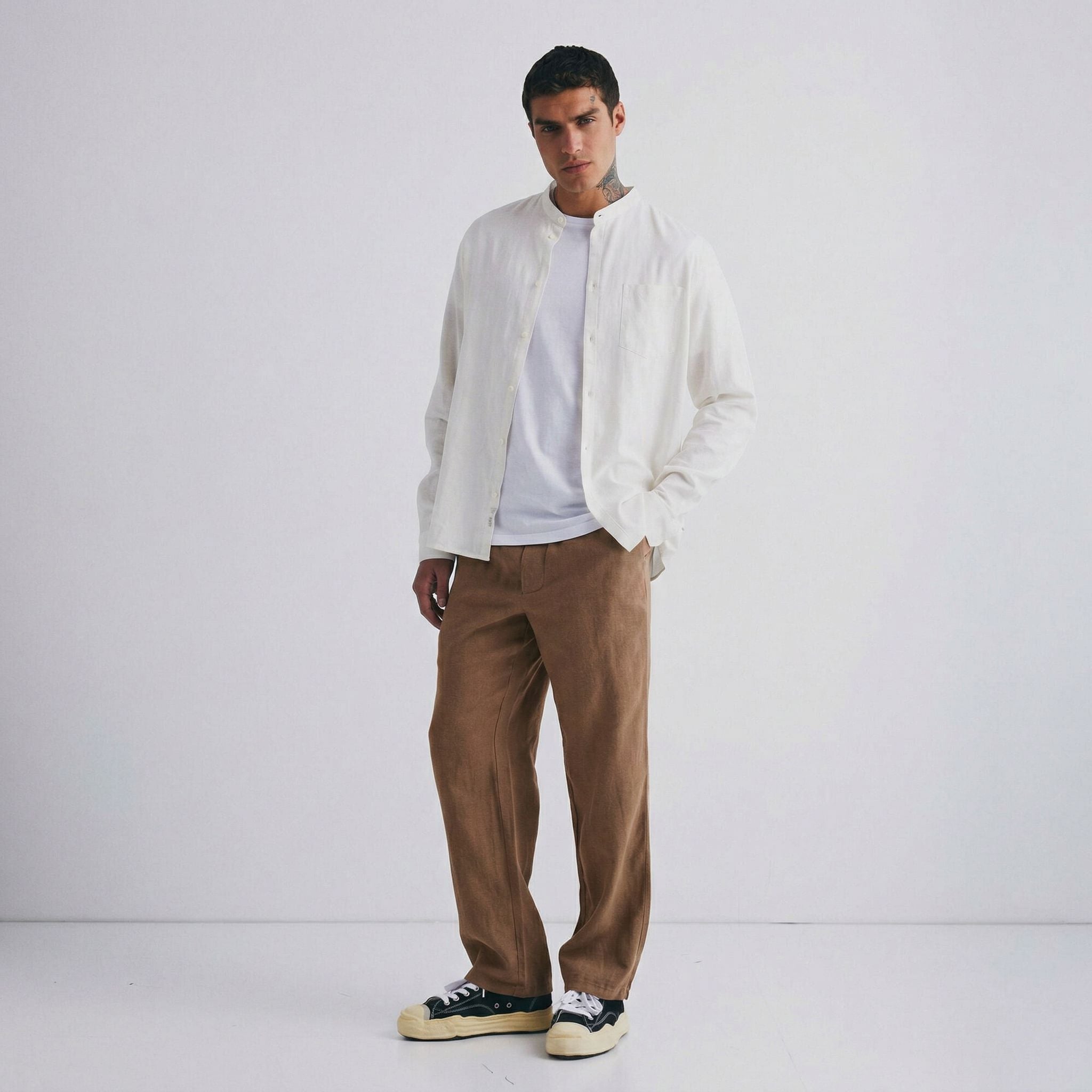 Pantalone in lino marrone SOLID