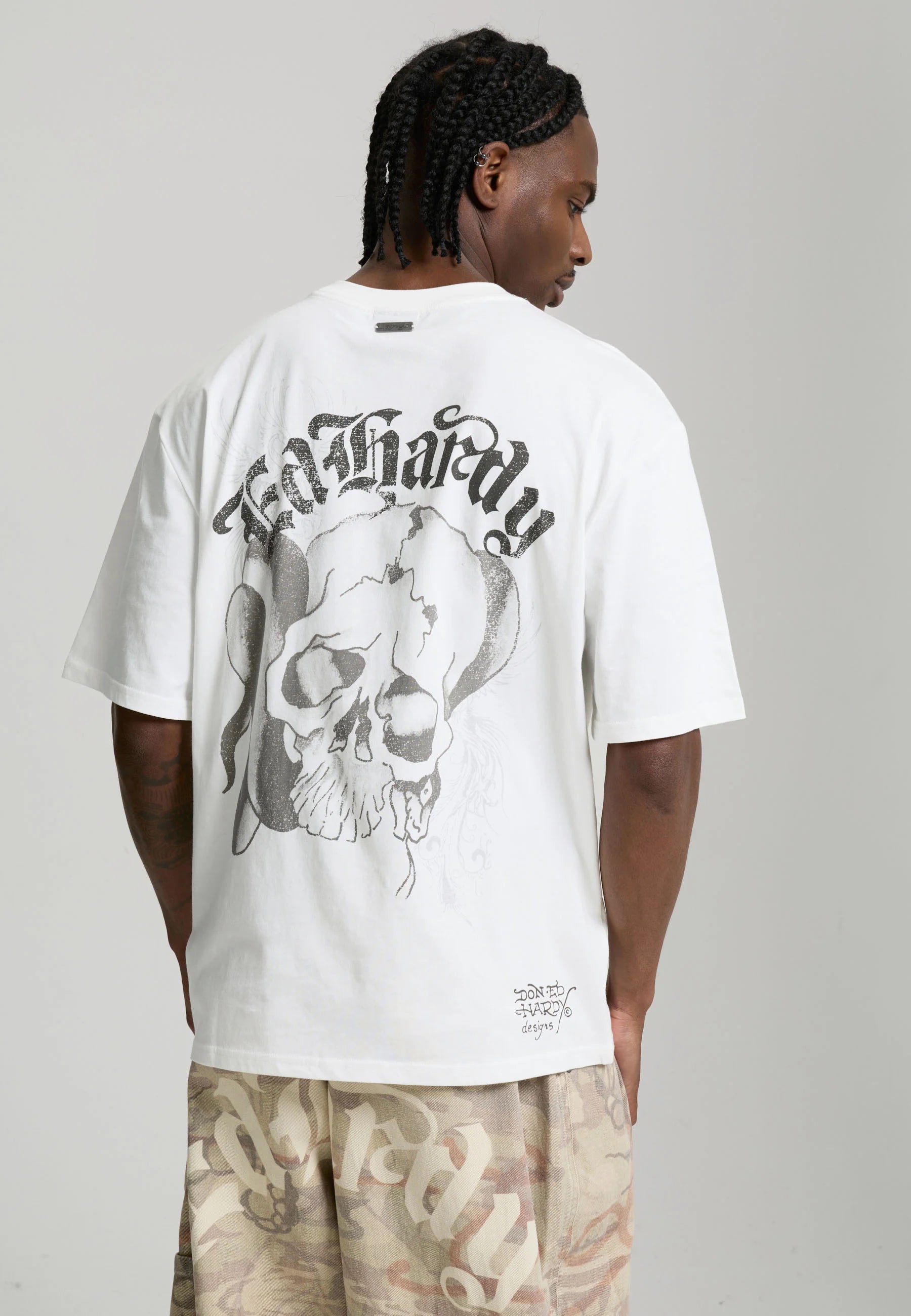T-shirt Ed Hardy Faded Gothic Skull White