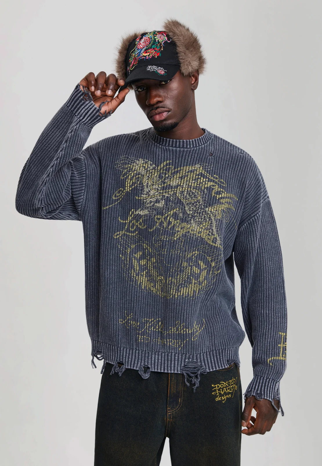 Maglione Distressed Los Angeles Ed Hardy