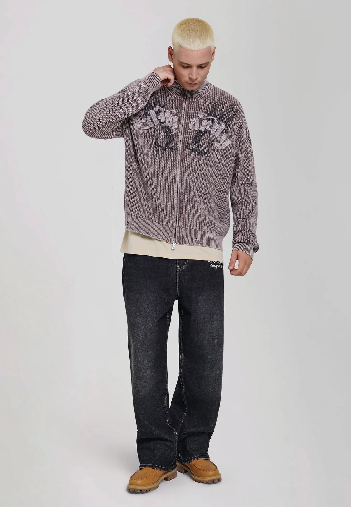 Maglione zip Knitted Jumper Ed Hardy Marrone