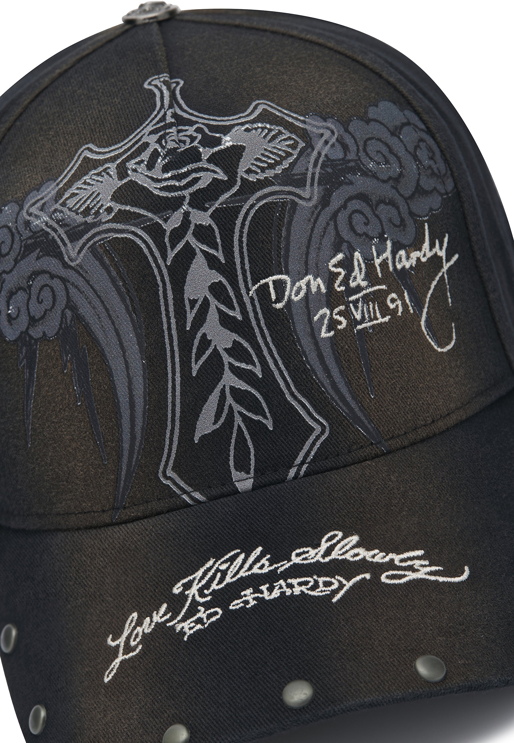 Cappello Ed Hardy Storming Rose Washed 5 Panel Trucker Cap - Black