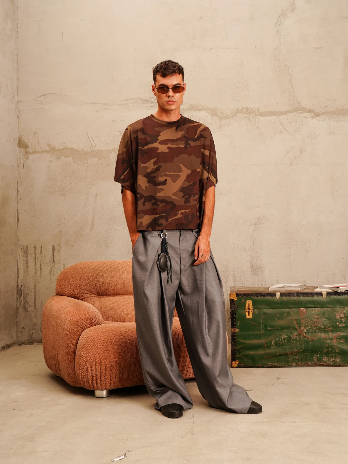 Pantaloni Palzzo Doppia Pence Grigio Minimal Couture
