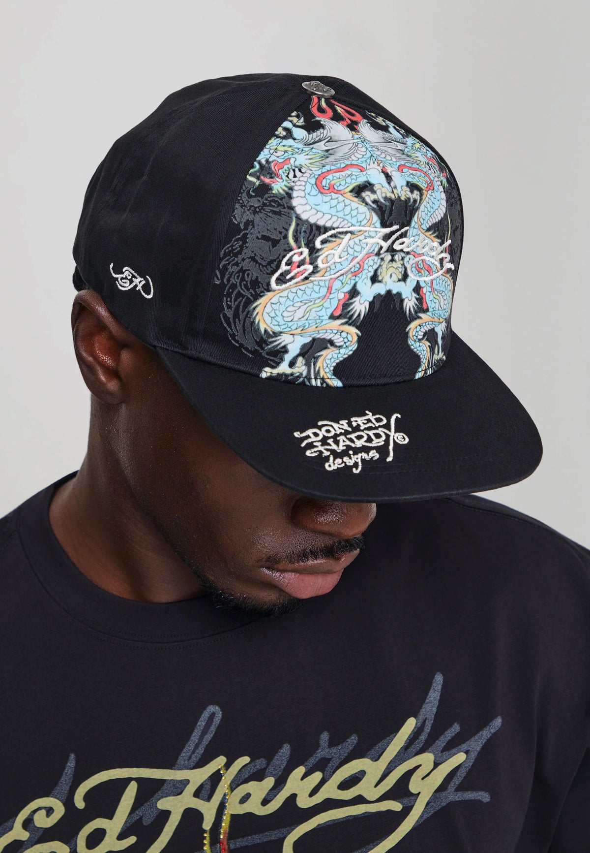 Cappello Ed Hardy Battle Dragon 5 Panel Flat Peak Cap - Black