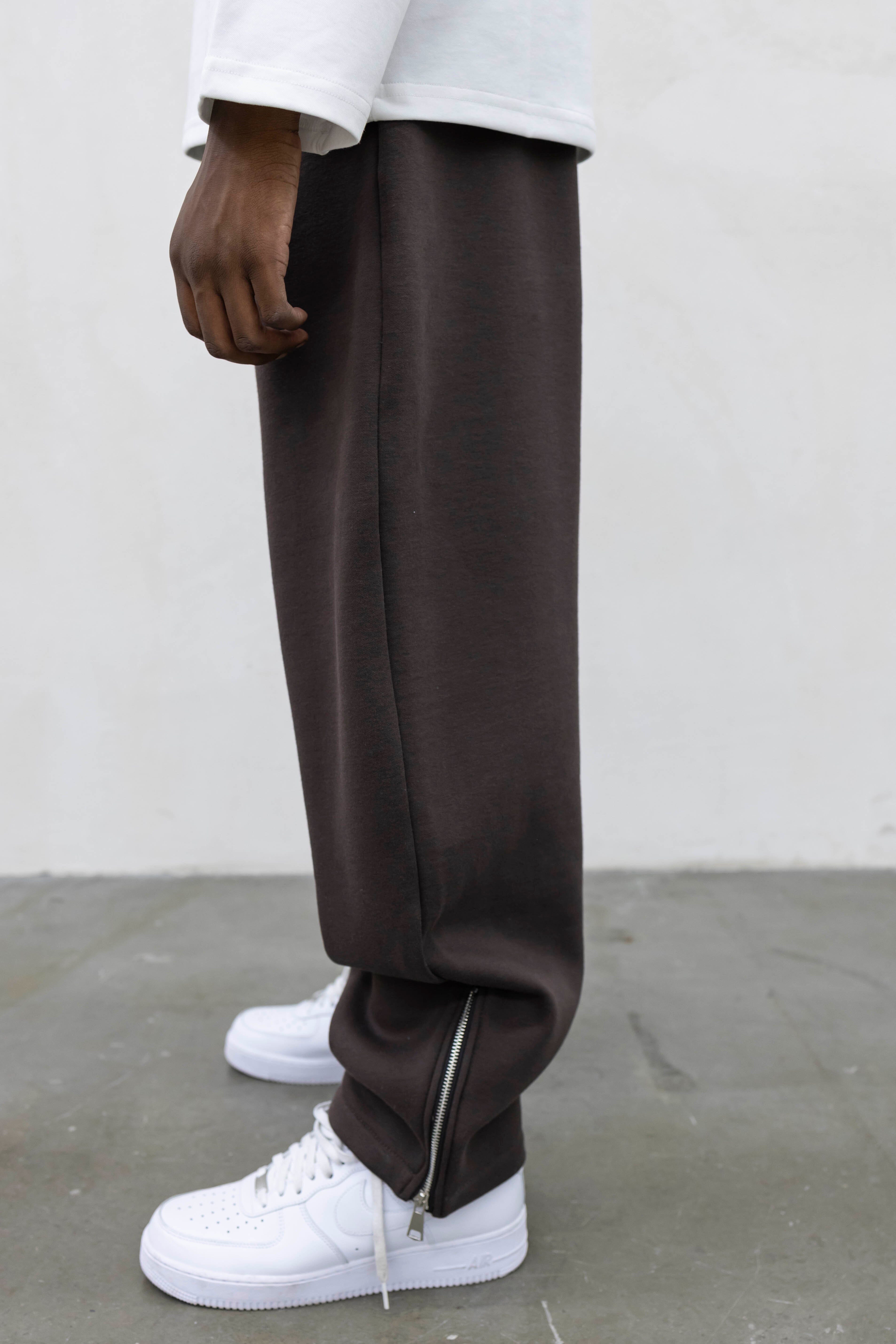 Pantalone Tuta Balloon con Zip Regolabile Marrone