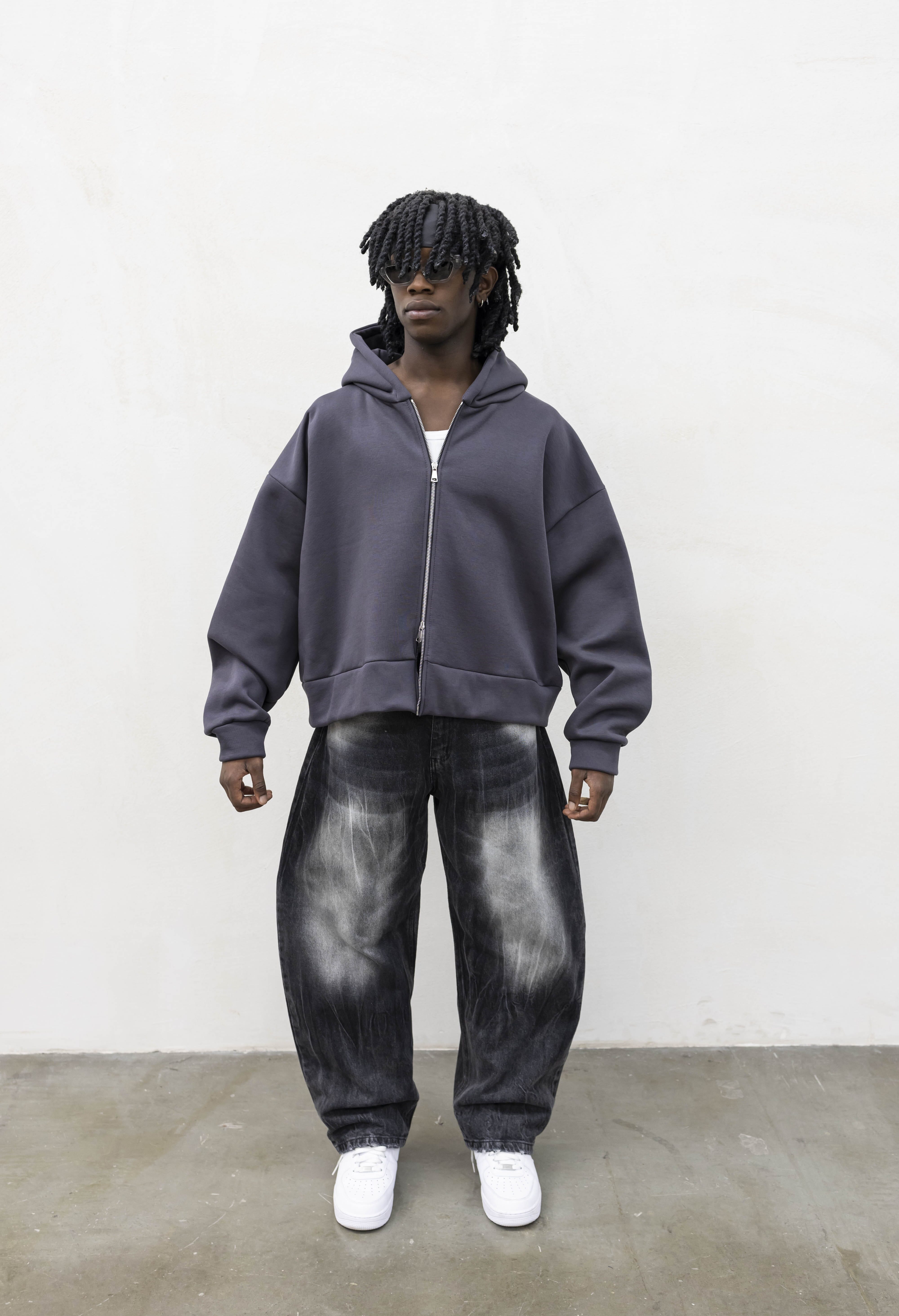 Felpa Basic Over Zip Piombo