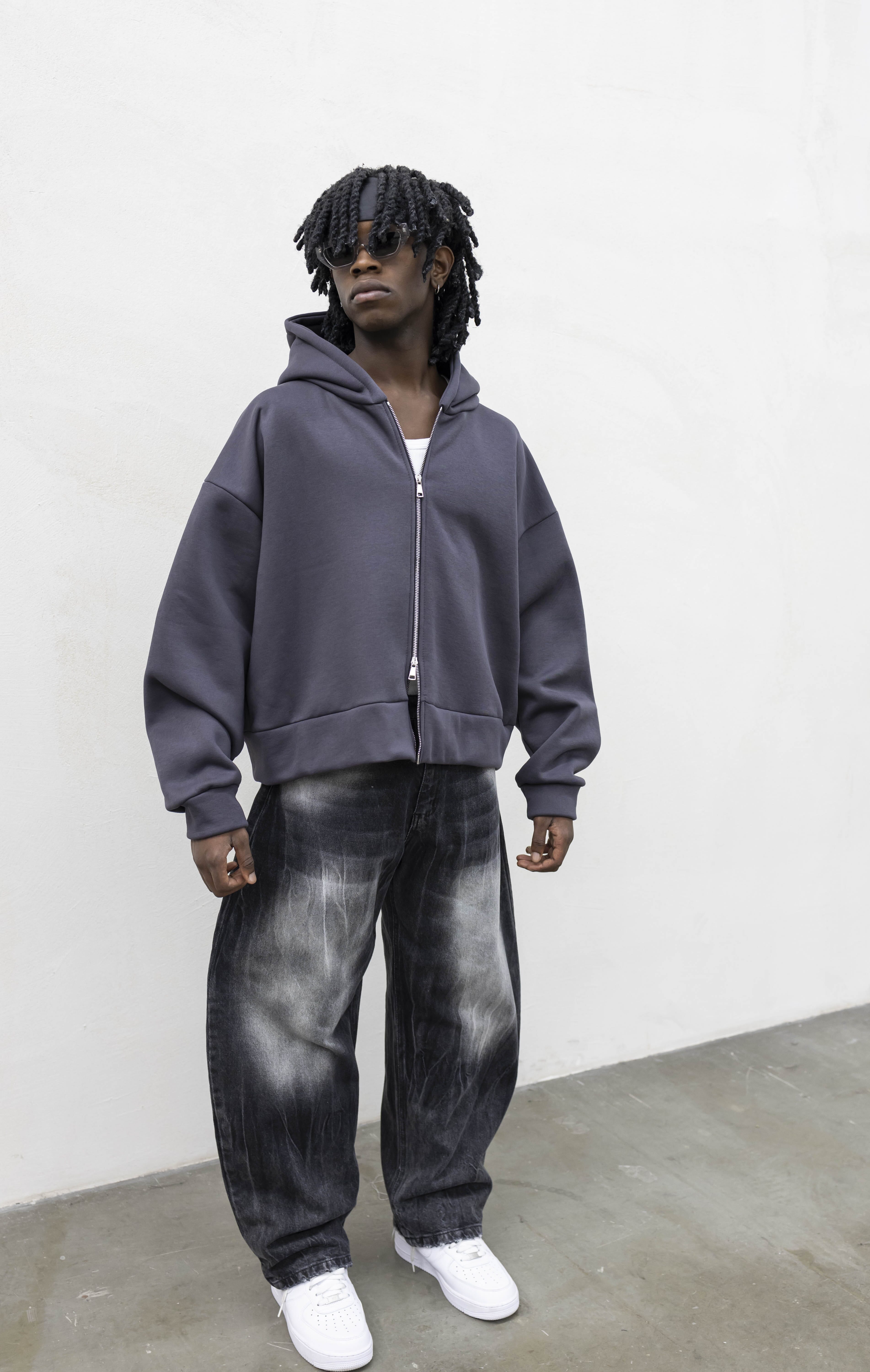 Felpa Basic Over Zip Piombo