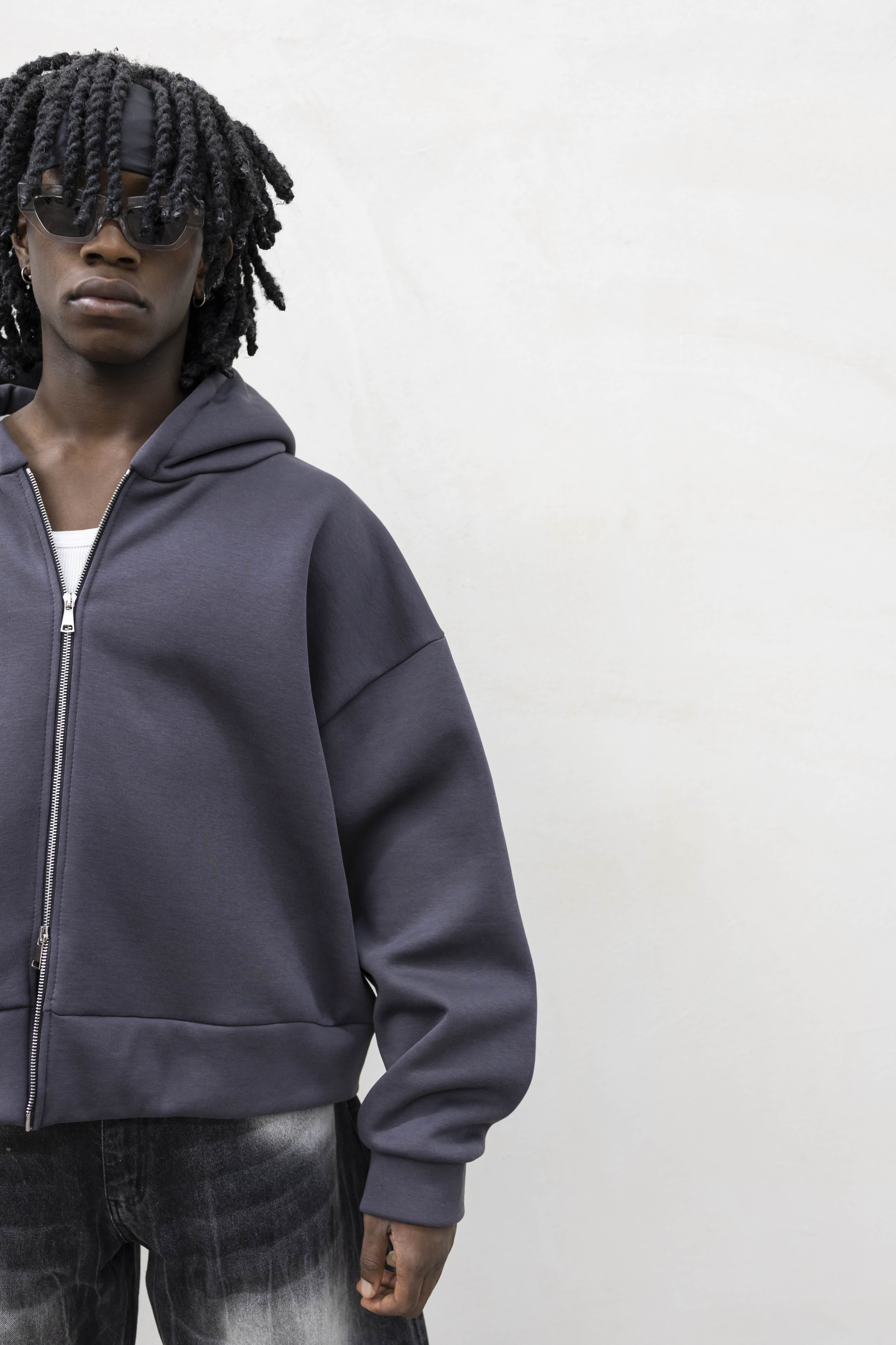 Felpa Basic Over Zip Piombo