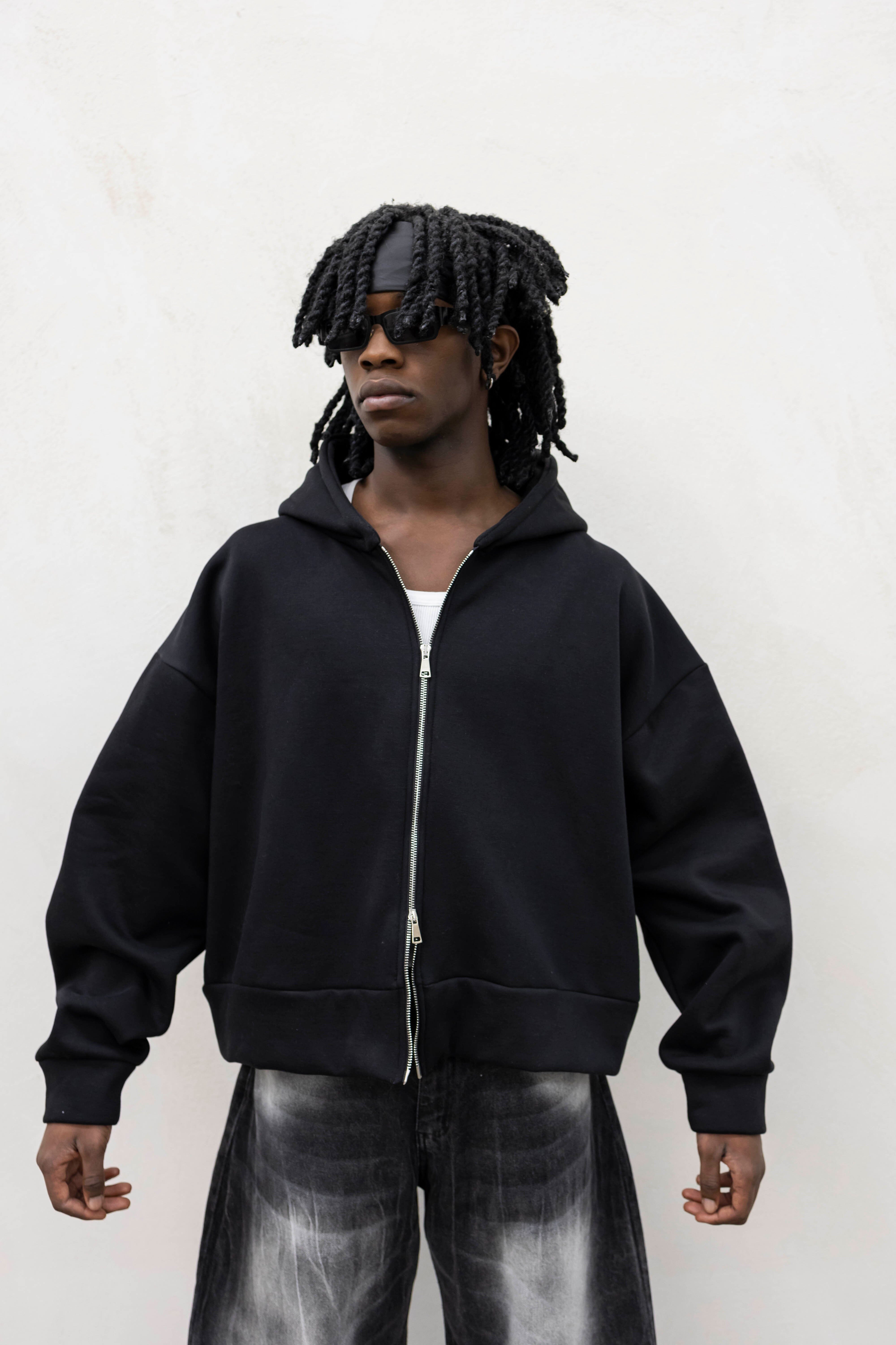 Felpa Basic Over Zip Nera