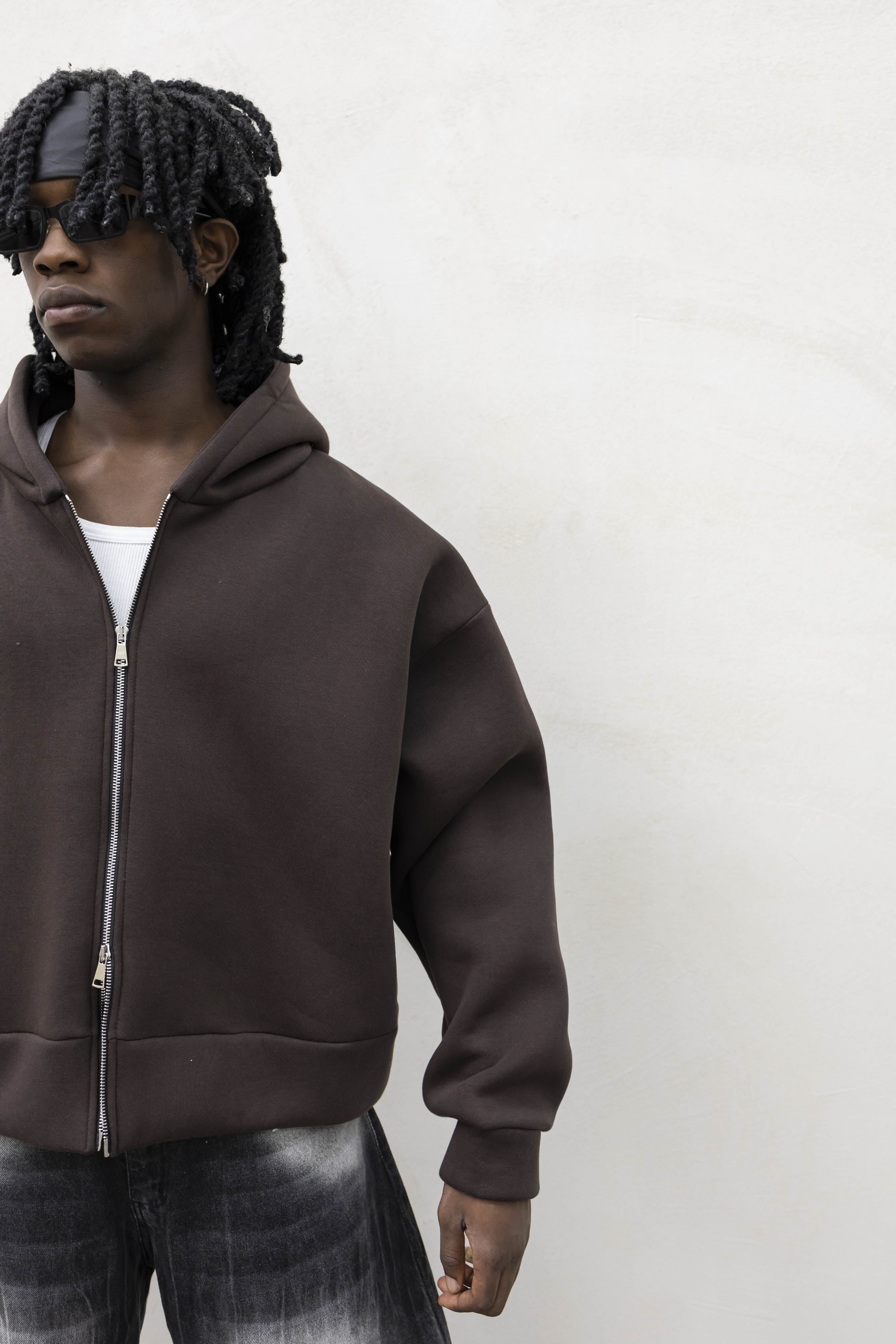 Felpa Basic Over Zip Marrone