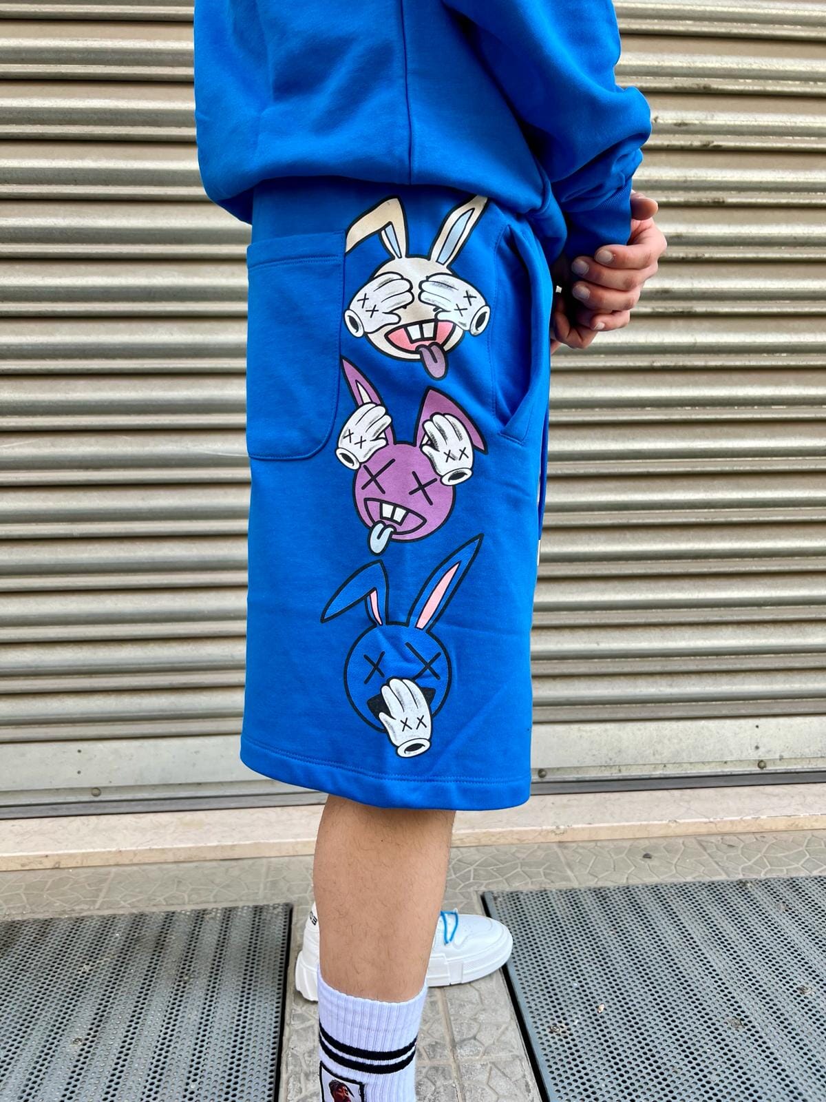 Short Pharmacy blu con stampa