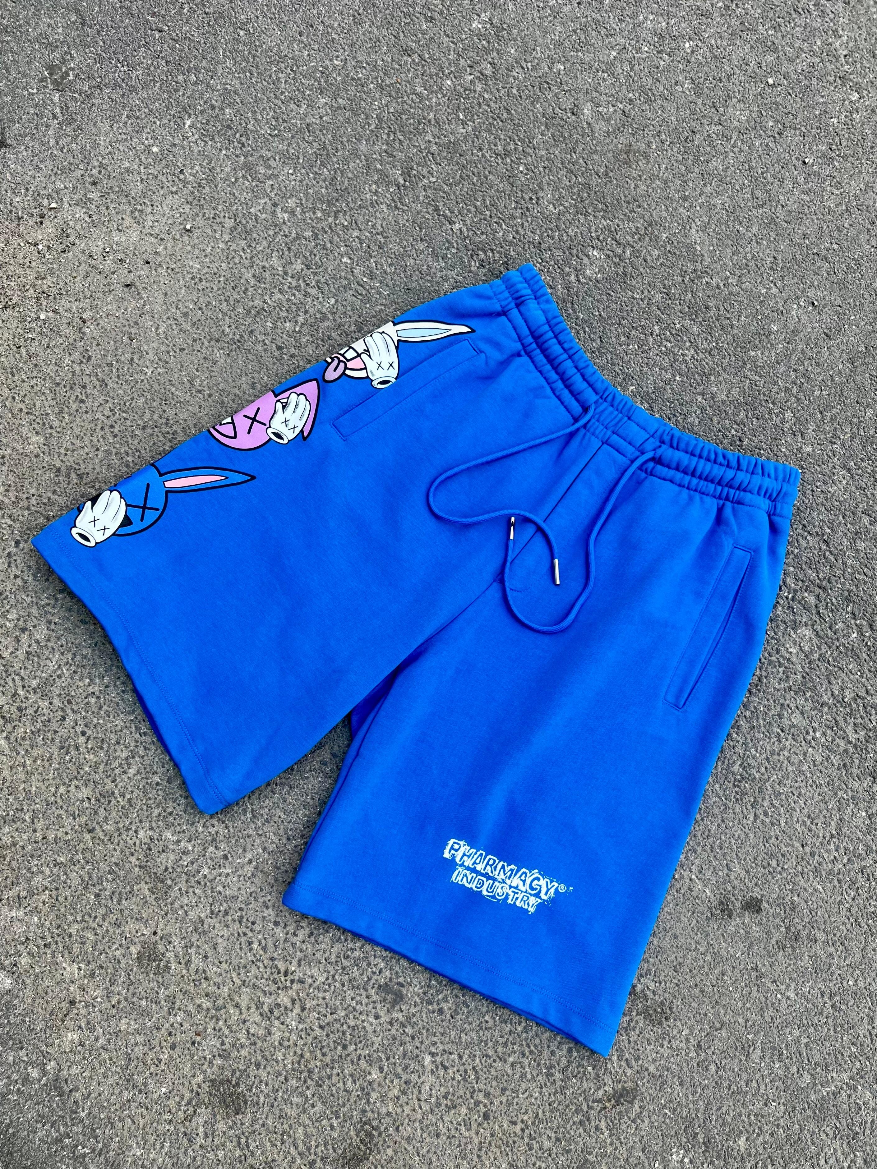 Short Pharmacy blu con stampa