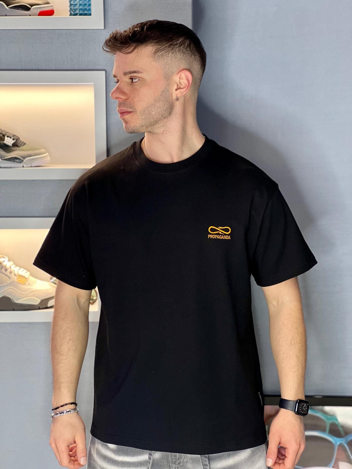 T-shirt Propaganda Logo Embroidery Tee Black