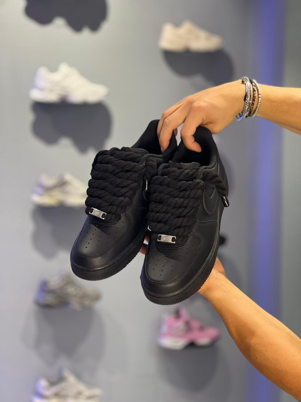 Force One Scarpe Corda Con Lacci Nike Air Force Nera Laccio In