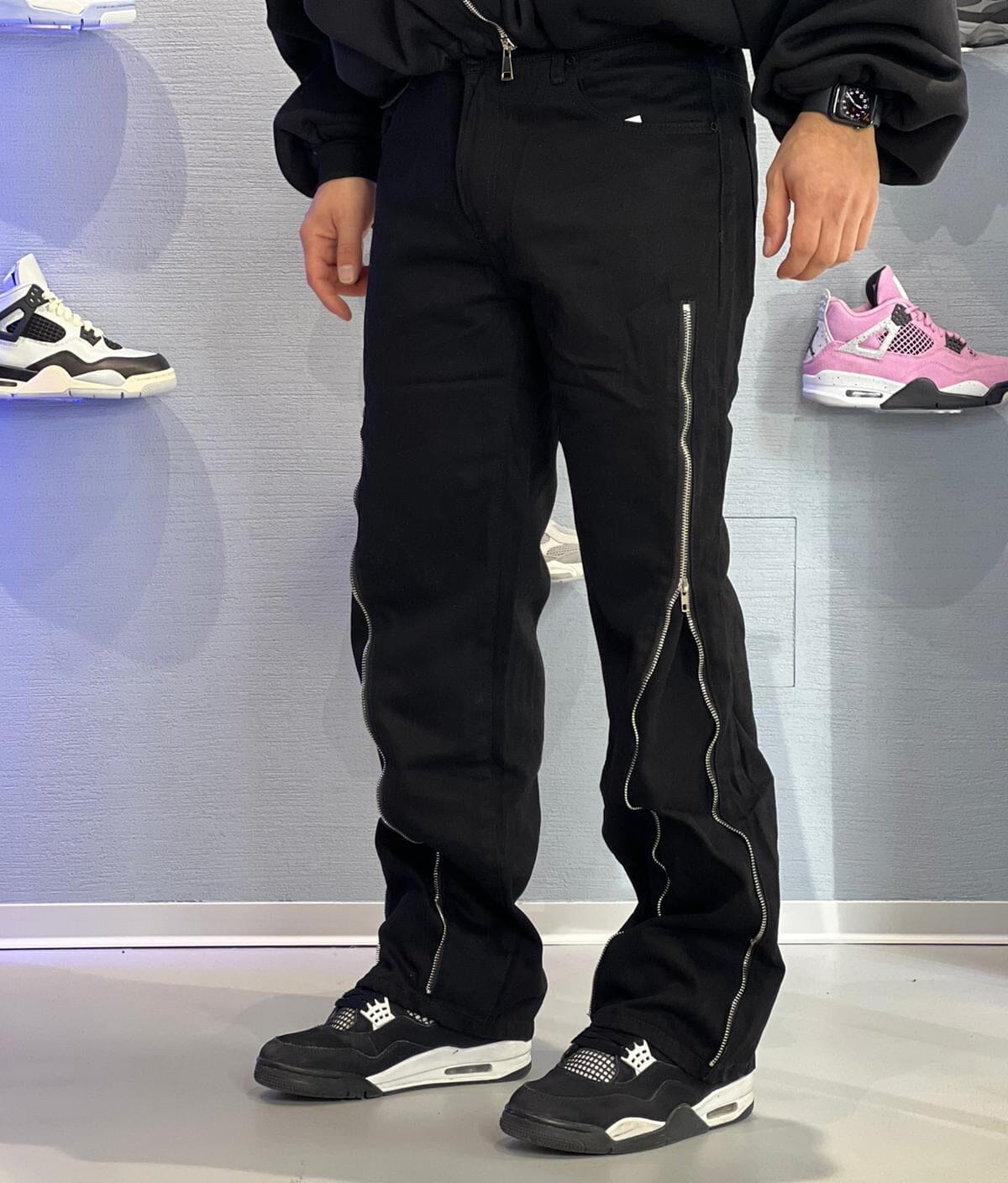 Denim Flare con zip Nero