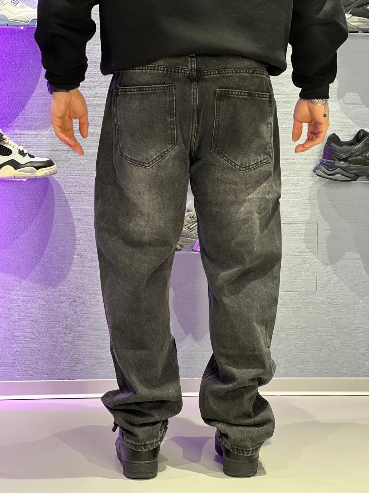 Jeans Wide Fit Nero Washed