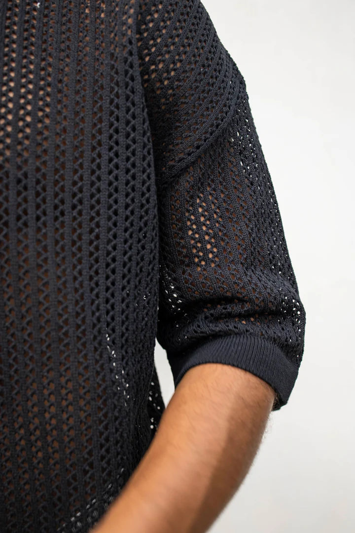 T-shirt in filo Retinata Nera