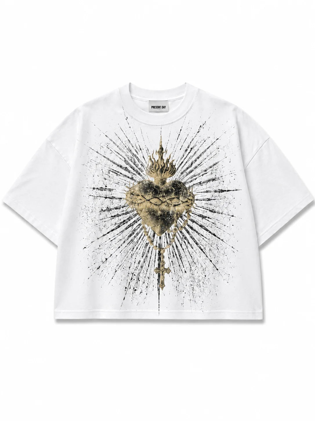 T-shirt  Crop Sacred Heart bianca