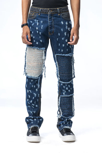 Pantalone di Jeans modello biker con microrotture e strappi cuciti  - EFFEMME EXCLUSIVE LAB