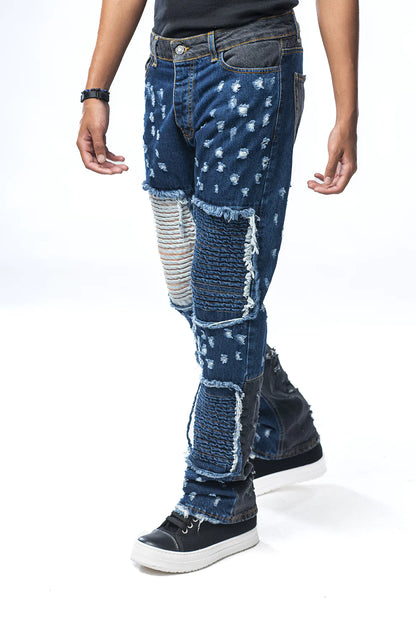 Pantalone di Jeans modello biker con microrotture e strappi cuciti  - EFFEMME EXCLUSIVE LAB