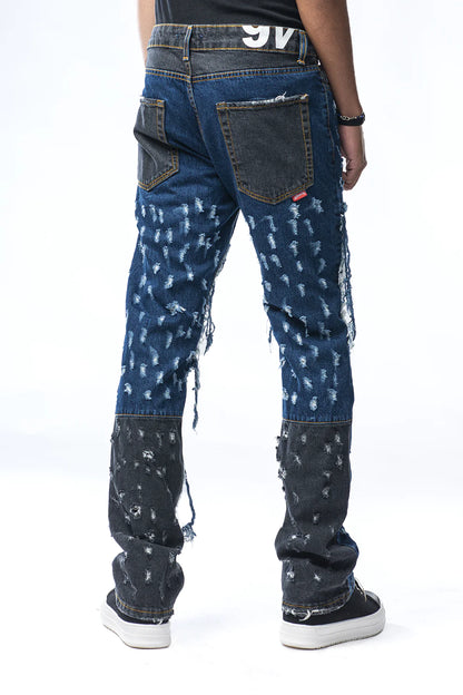 Pantalone di Jeans modello biker con microrotture e strappi cuciti  - EFFEMME EXCLUSIVE LAB