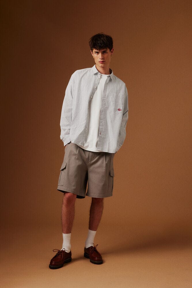 Camicia Seersucker a Righe Celeste/Grigio SOLID