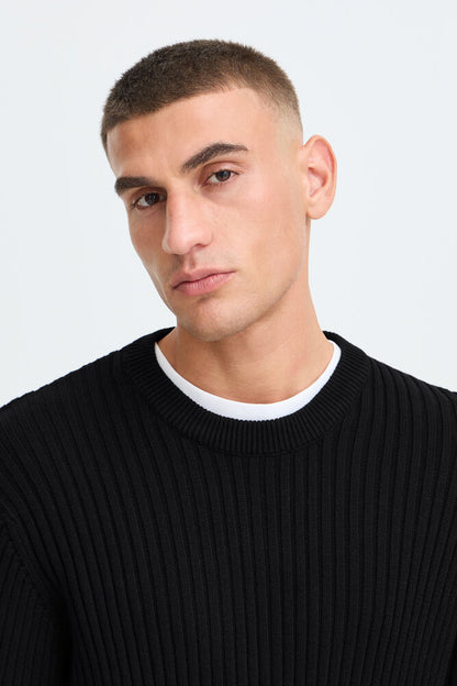 Maglione basico costine nero Solid