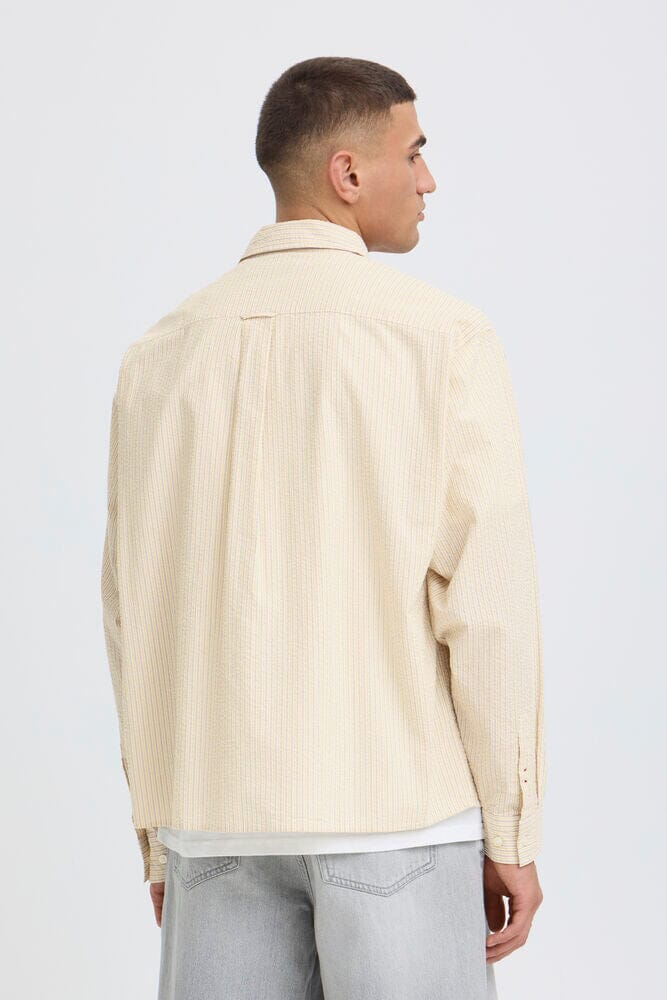Camicia Seersucker a Righe Ocra/ Marrone SOLID
