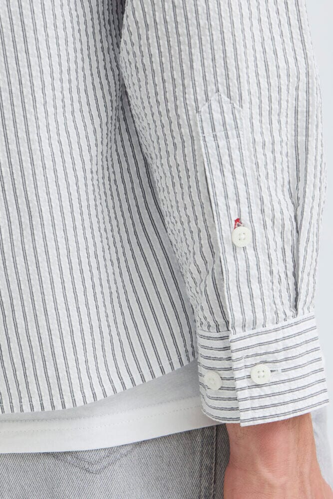 Camicia Seersucker a Righe Celeste/Grigio SOLID