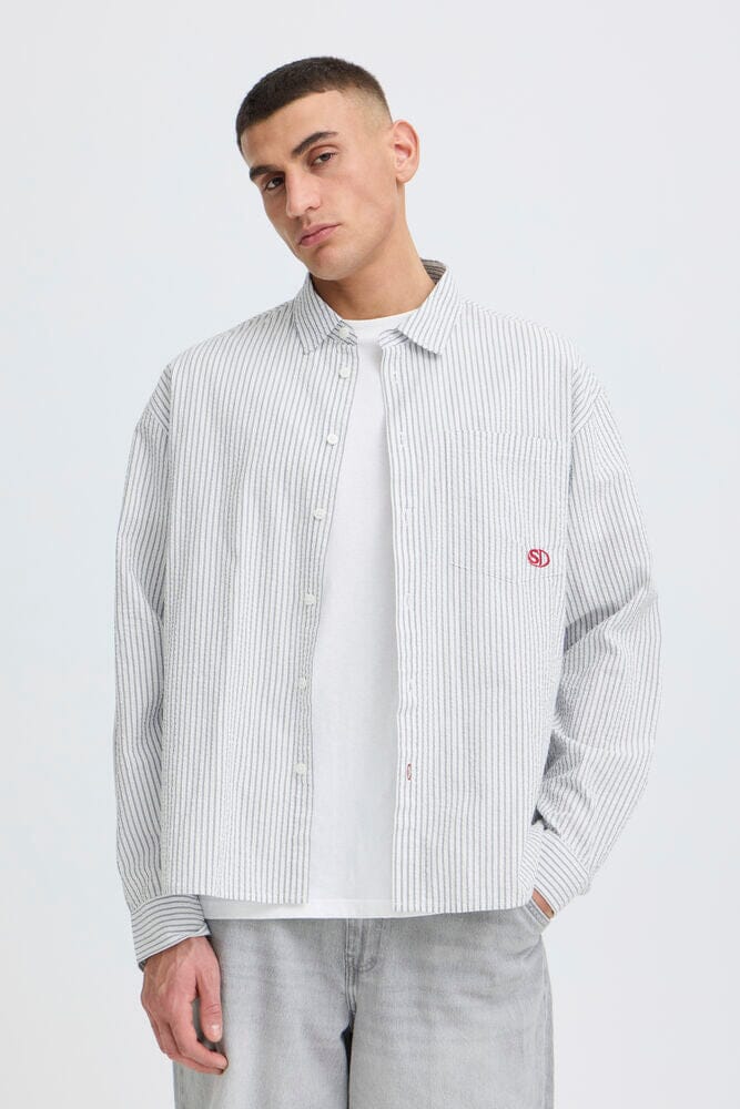 Camicia Seersucker a Righe Celeste/Grigio SOLID