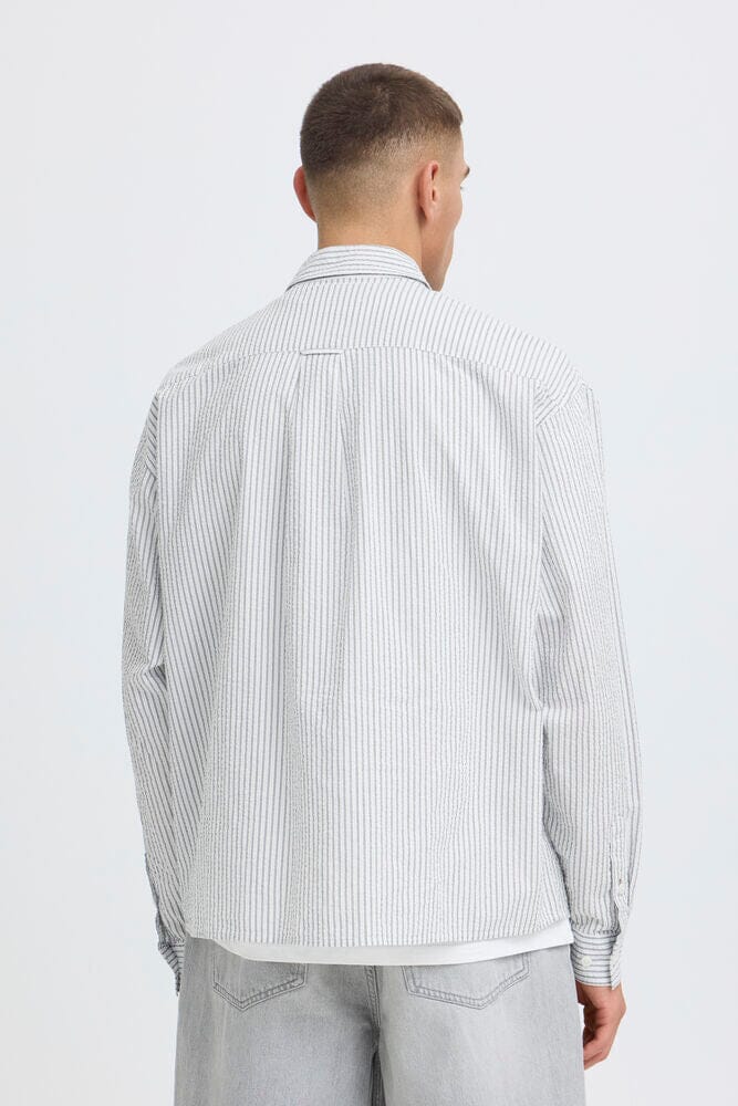Camicia Seersucker a Righe Celeste/Grigio SOLID