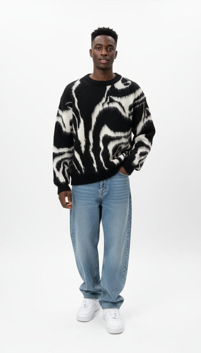 Maglione Nero con sfumature bianche in lana