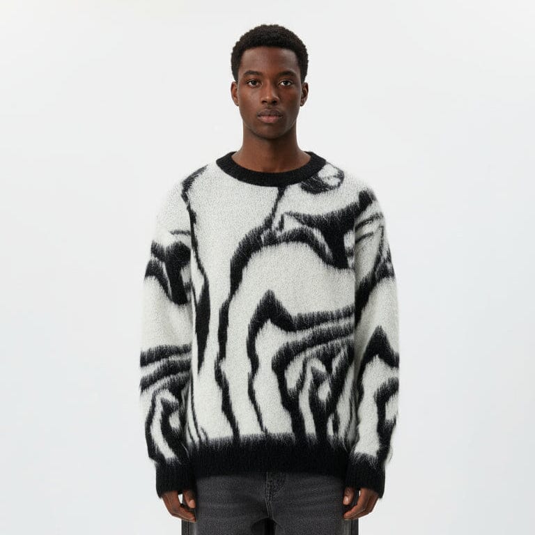 Maglione bianco con sfumature nere in lana