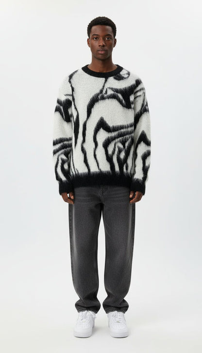 Maglione bianco con sfumature nere in lana