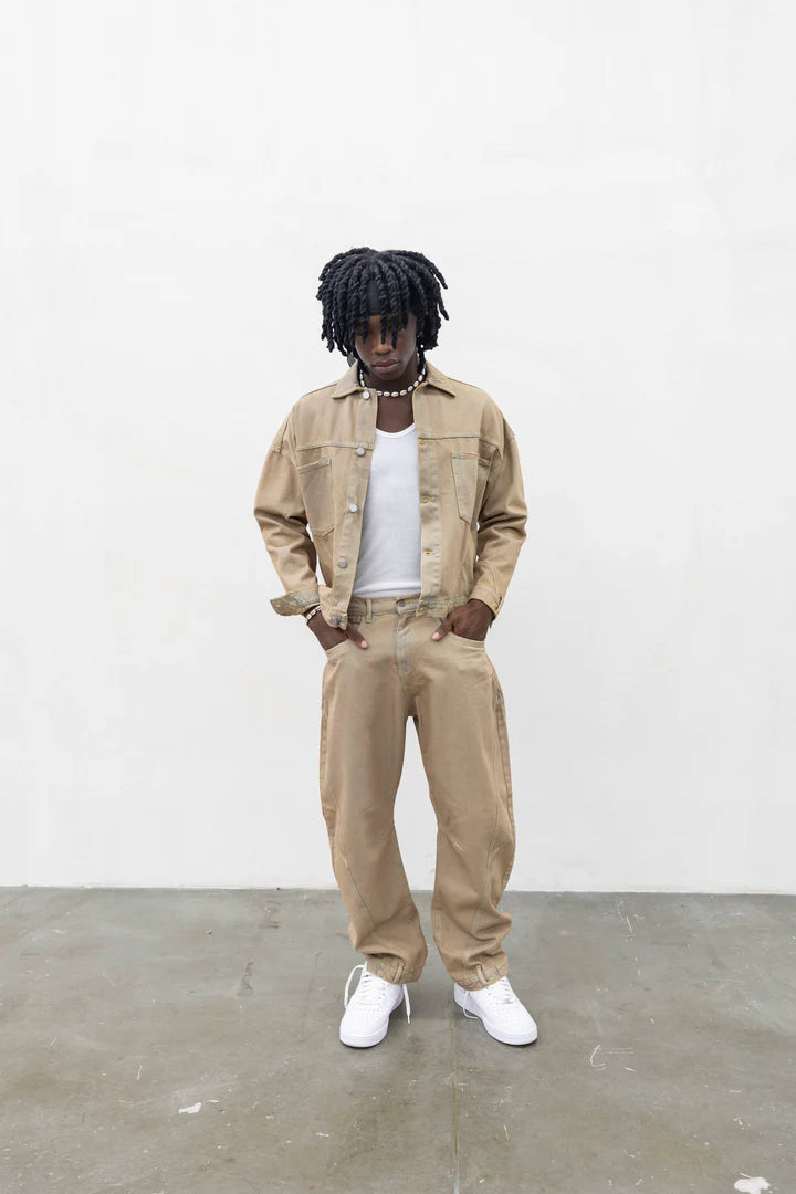 Coordinato Workwear Uomo – Giacca e Pantaloni in Denim Beige