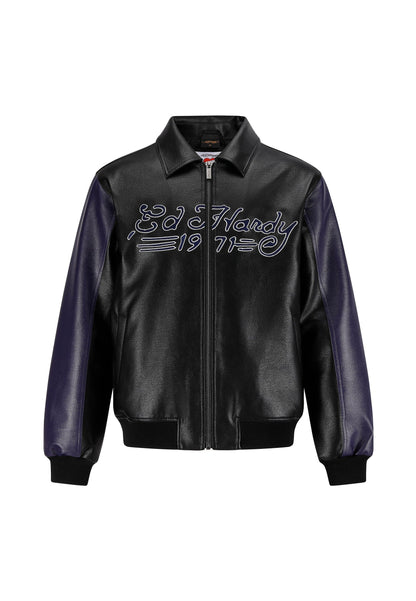 Jacket Ed Hardy in pelle Tiger Embroidery