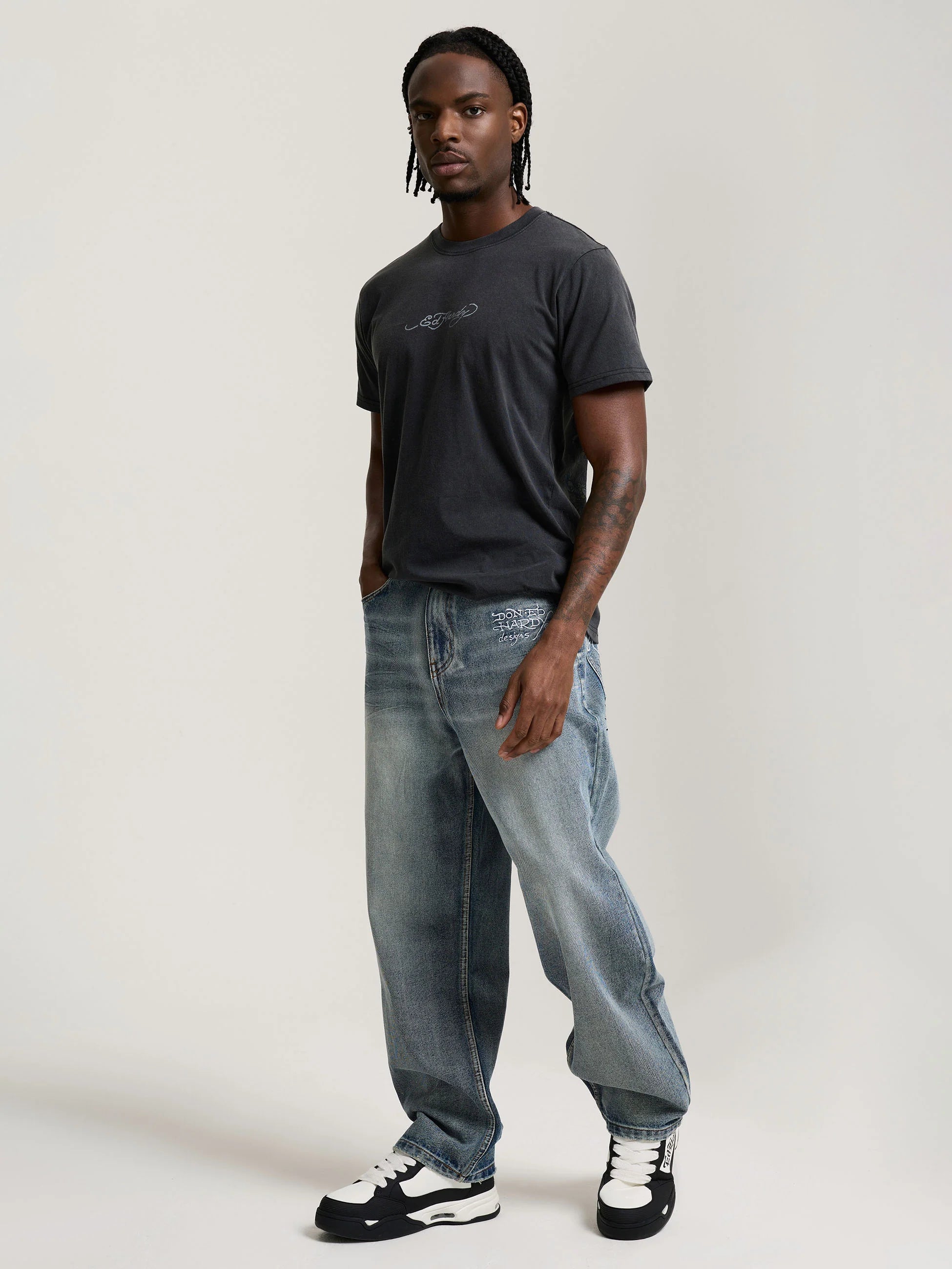 Jeans Ed Hardy Embroidered Panther Relaxed