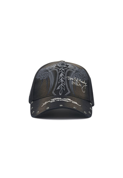Cappello Ed Hardy Storming Rose Washed 5 Panel Trucker Cap - Black