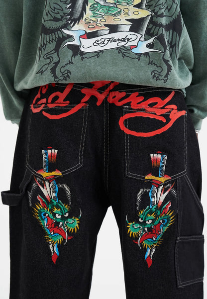 Ed Hardy Double Knee Drag Dagger Jeans Baggy