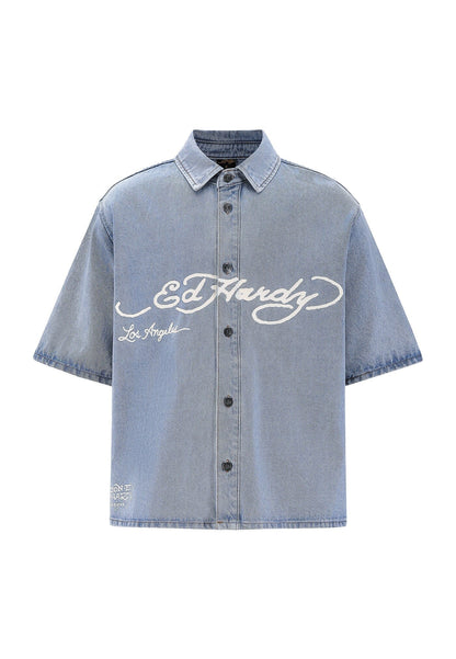 Ed Hardy Denim Shirt Eagle And Stars