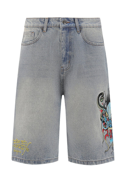 Ed Hardy Medusa Drag Denim Shorts