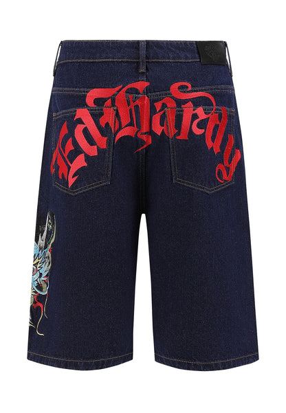 Ed Hardy Medusa Drag Denim Shorts Blue