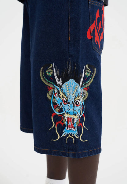 Ed Hardy Medusa Drag Denim Shorts Blue