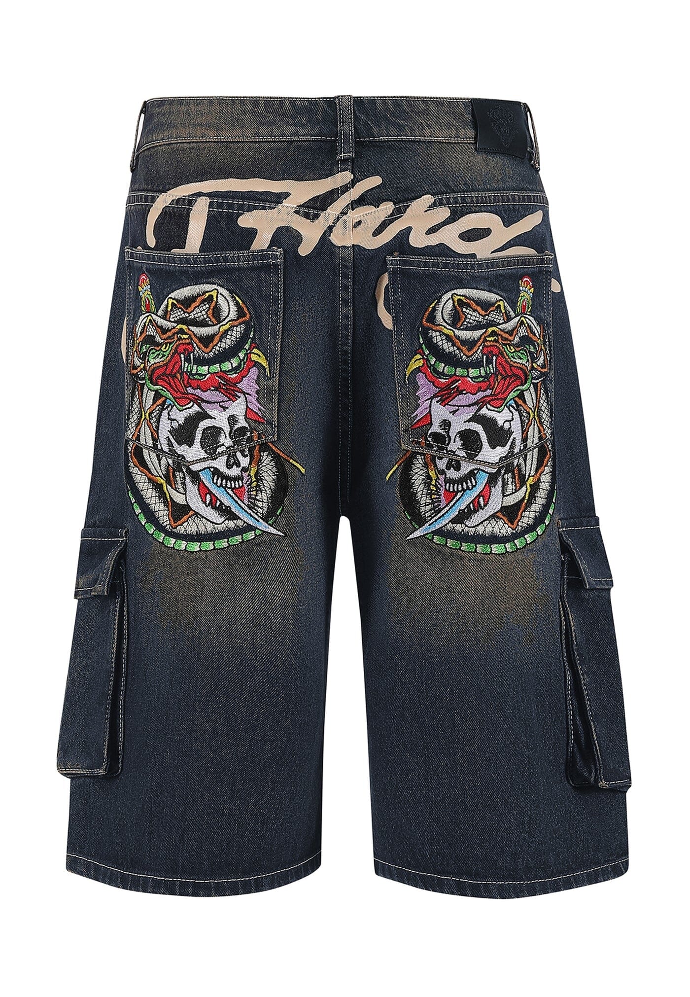 Ed Hardy Skull Dagger Thru Snake Denim Cargo Shorts